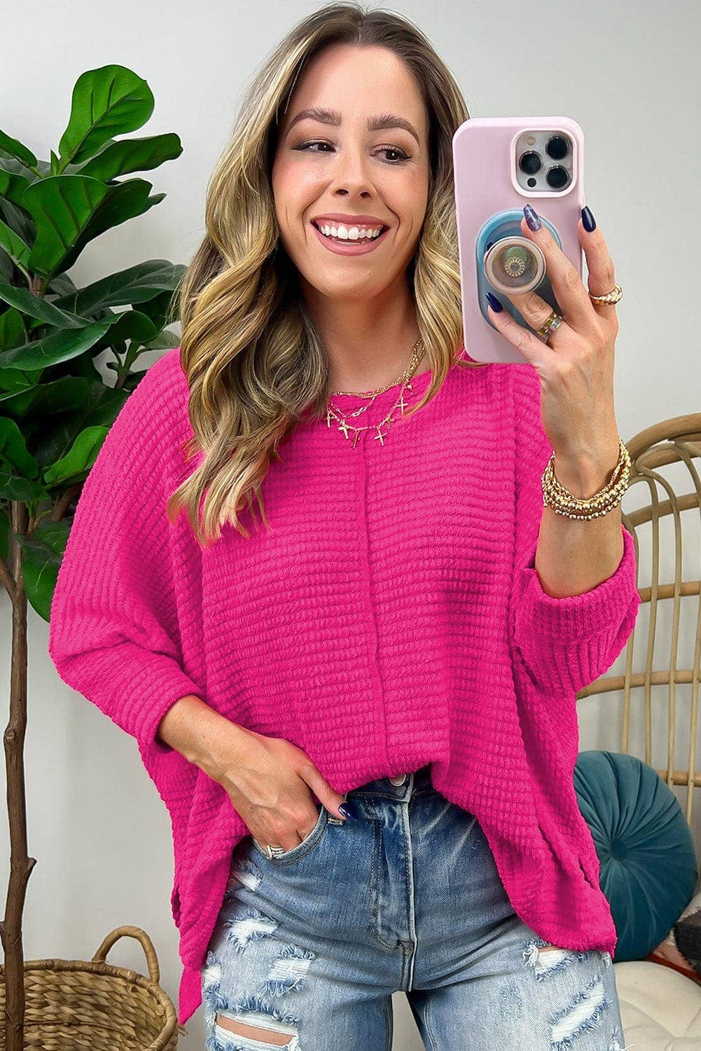 Elana Textured Center Seam Top