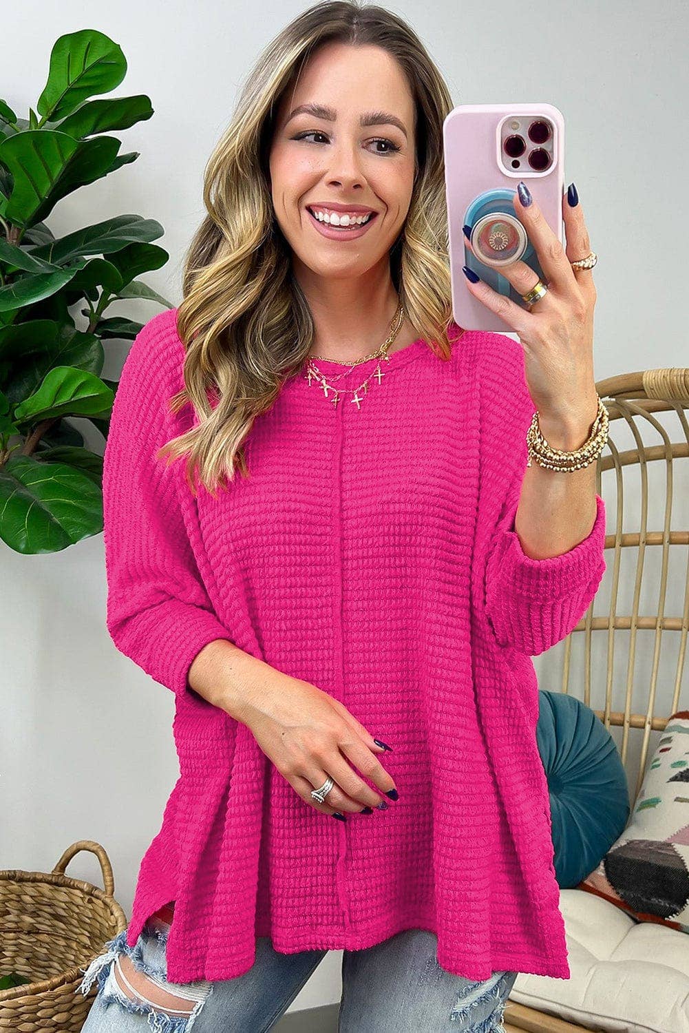 Elana Textured Center Seam Top
