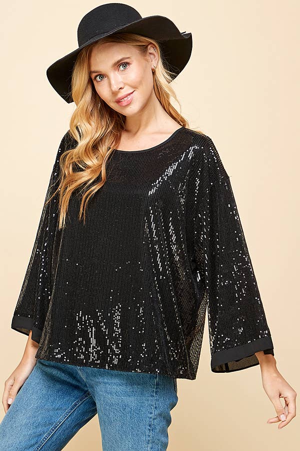 Sequin Round Neck Top Emerald Green