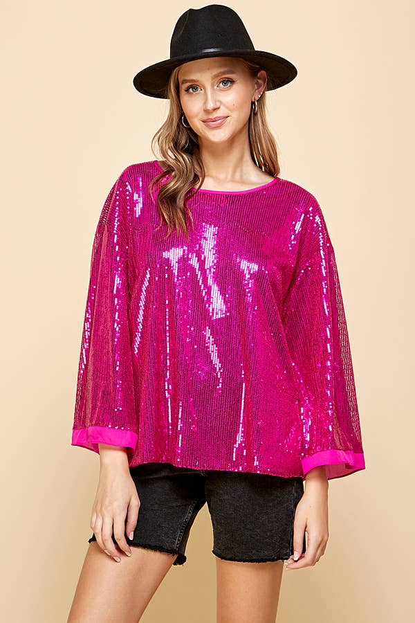 Sequin Round Neck Top Emerald Green