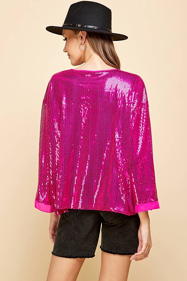 Sequin Round Neck Top Emerald Green