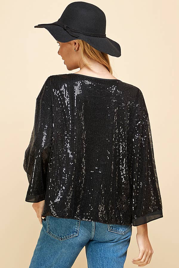 Sequin Round Neck Top Emerald Green