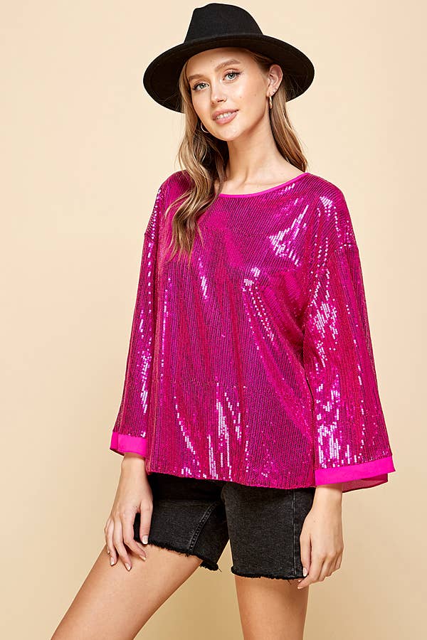 Sequin Round Neck Top Emerald Green