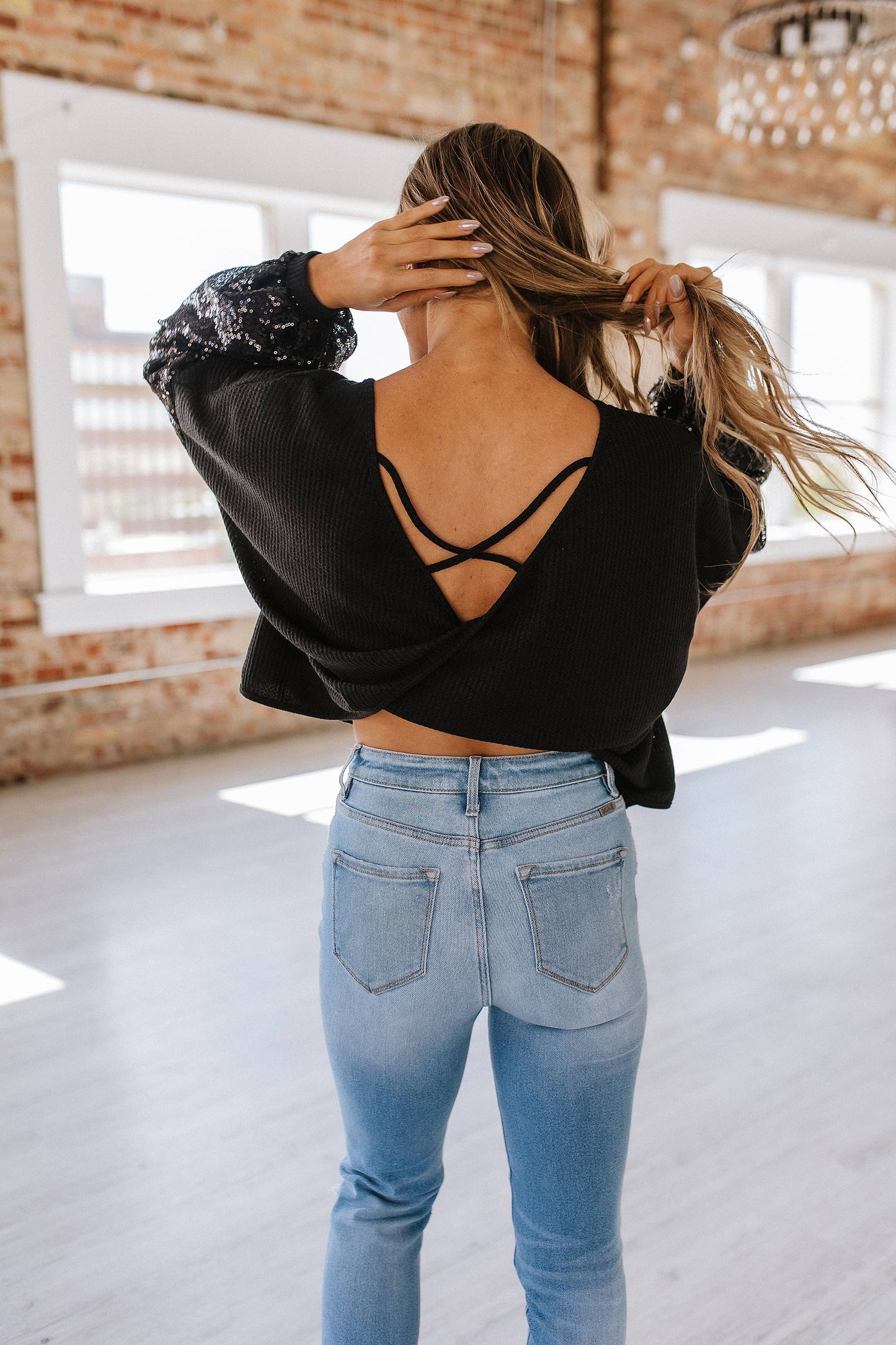 Katalina Backless Sequin Top Black