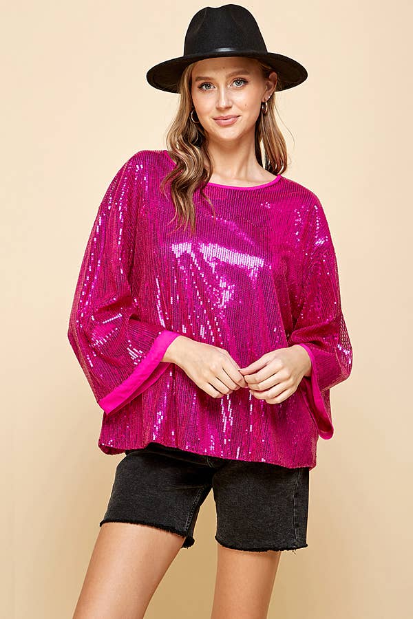 Sequin Round Neck Top Emerald Green